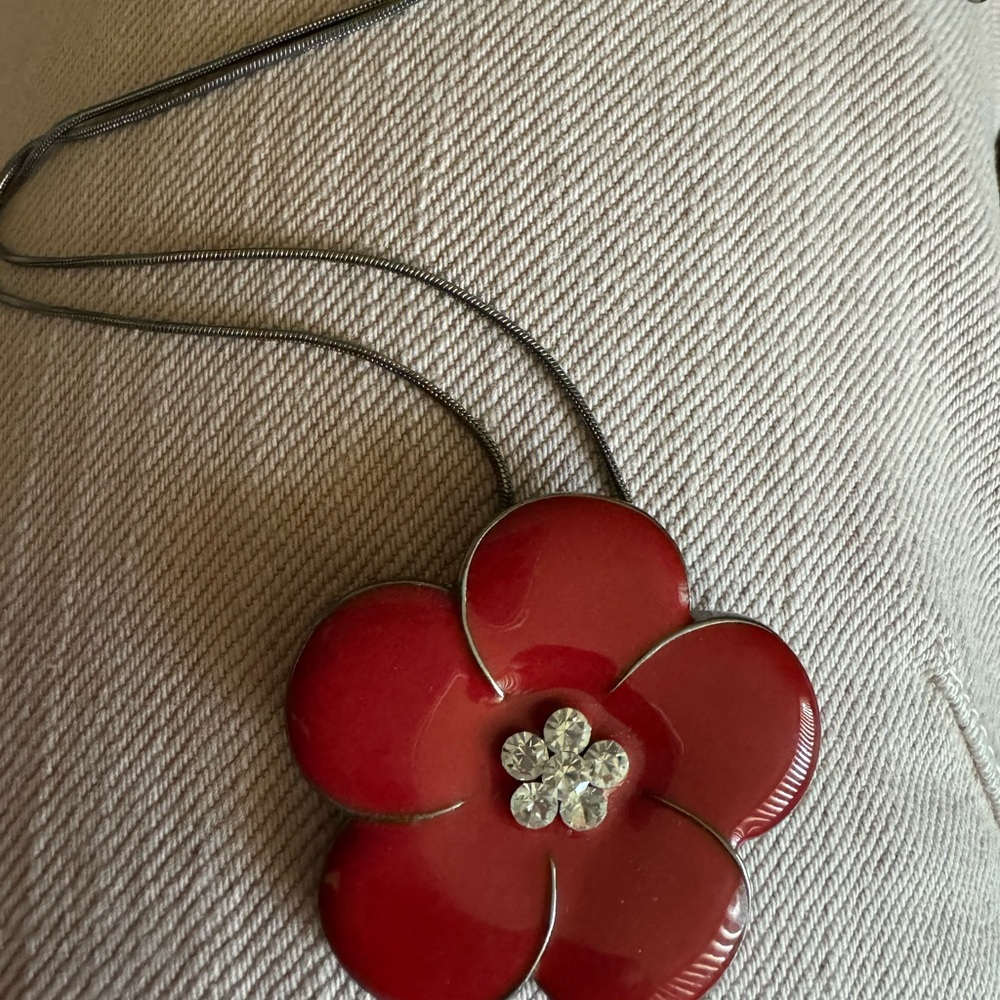 Red Poppy flower big pendant
